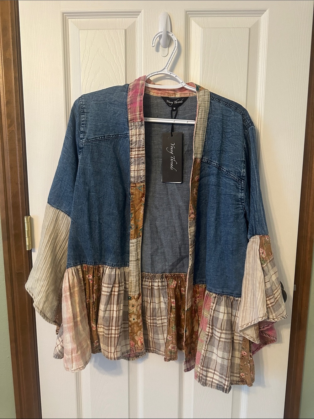 Vineyard Vines Patchwork Denim Kimono Jacket - Blue, Cream, Pink, Brown